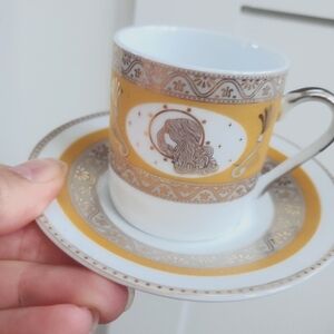 Vintage Unused Intricate Ancient Greek Design w/ Woman on Espresso & Saucer Set